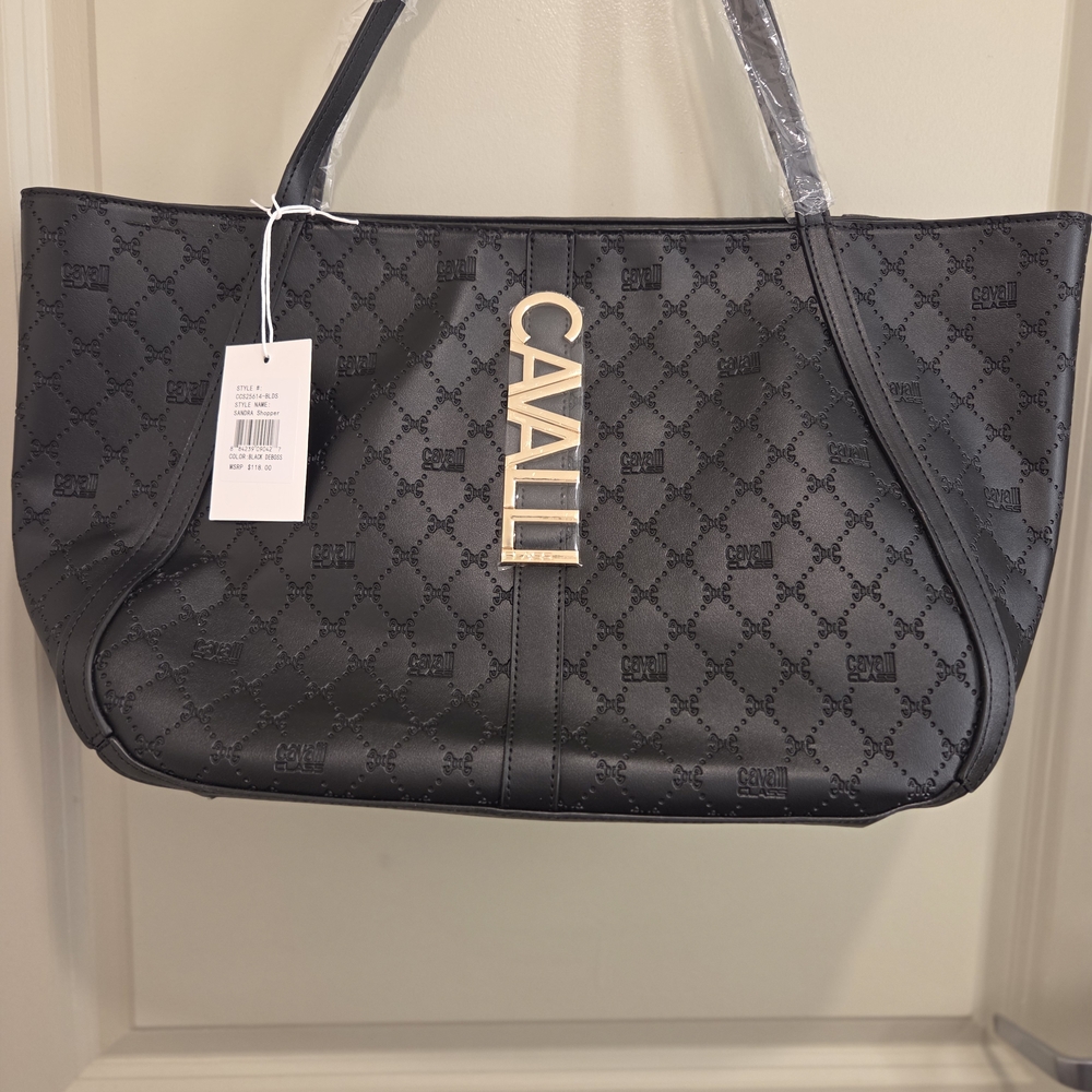 Cavalli Class Black Tote with Gold Logo